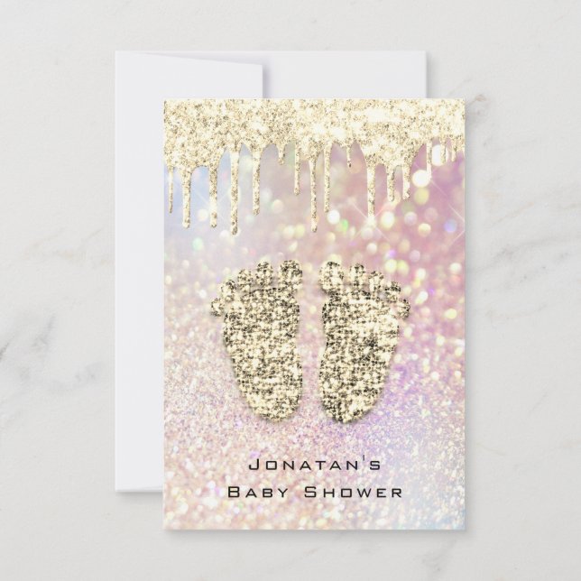 Convite Gota Chá de fraldas Brilhante Pés Dourado Blush Gi (Verso)