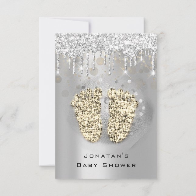 Convite Gota Chá de fraldas Brilhante Pés Dourado Garota C (Verso)