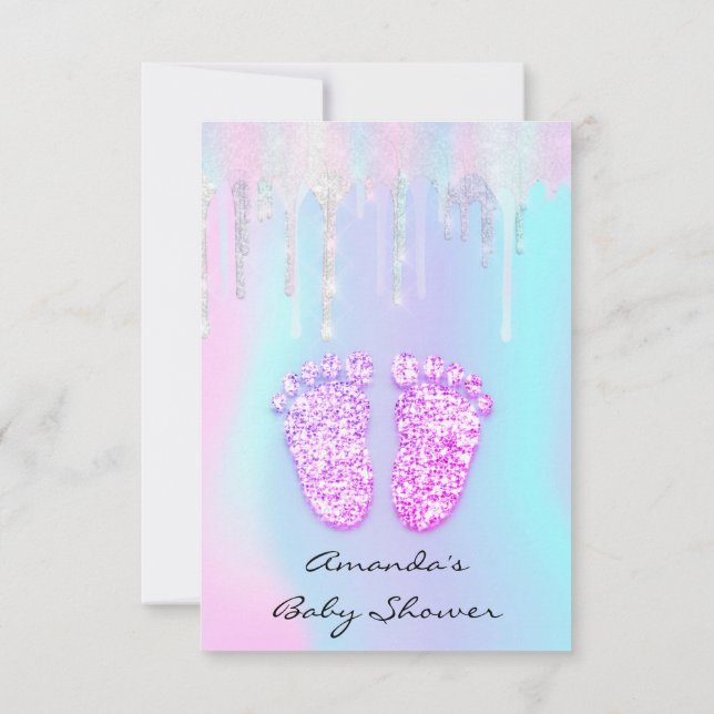 Convite Gota Holográfica de Pés do Chá de fraldas de Recup (Verso)