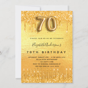 Convite gotas de 70 festa de aniversário dourada