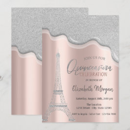 Convite Gotas de Brilho Legais,Torre Eiffel Quinceañera