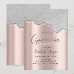 Convite Gotas de Brilho Legal Rosa Dourado Quinceañera