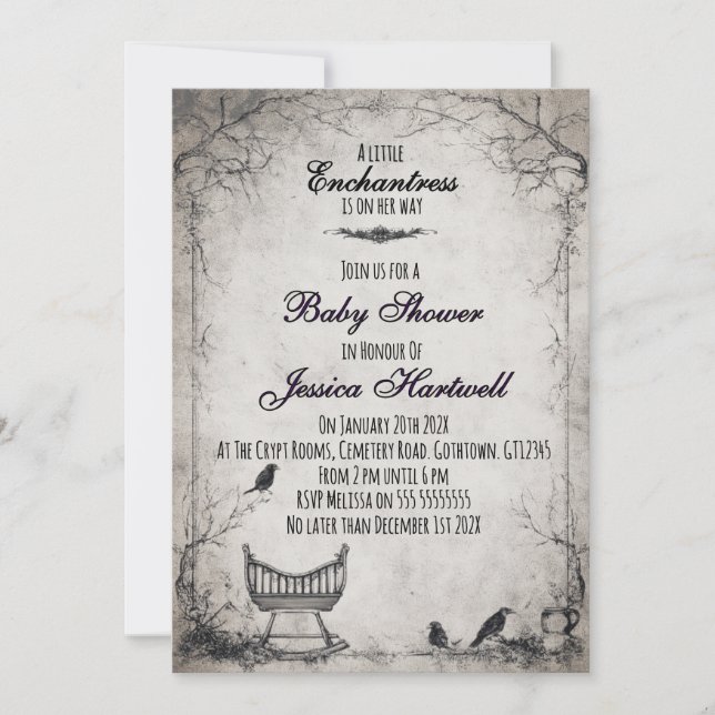 Convite Gothic Alternative Girl Baby Shower Invitation (Frente)