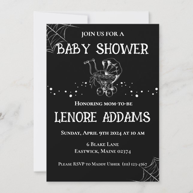 Convite Gothic Baby Shower Invitation Black and White (Frente)