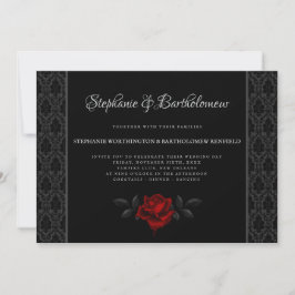 Convite Gothic Black Damask Rose Wedding Invitation