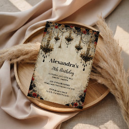 Convite Gothic Chandelier Roses Birthday