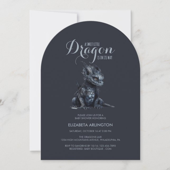 Convite Gothic Cute Dragon Baby Shower Invitation (Frente)