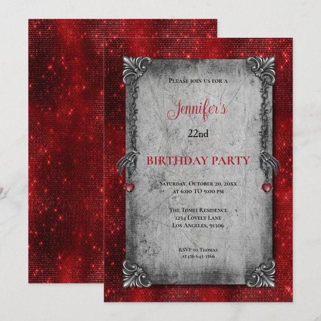 Convite Gothic Dark Red Birthday invitation (Frente/Verso)