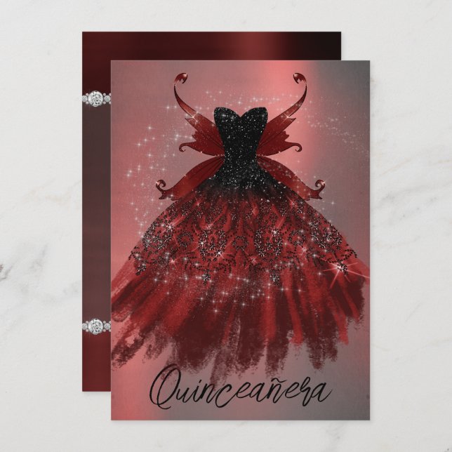 Convite Gothic Fairy Crimson Gown | Ovinos Vermelhos Profu (Frente/Verso)