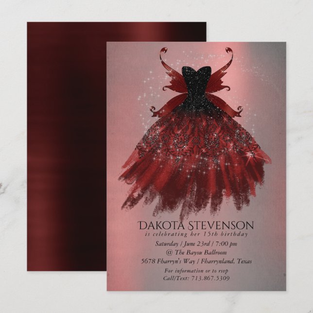 Convite Gothic Fairy Crimson Gown | Ovinos Vermelhos Profu (Frente/Verso)