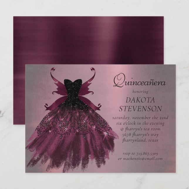 Convite Gothic Fairy Fuchsia Gown | Magenta Rosa-Rosa-Boca (Frente/Verso)