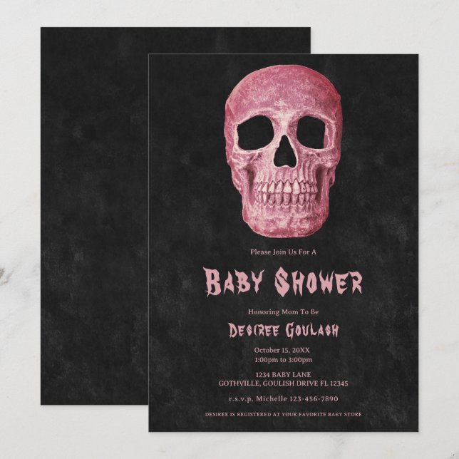 Convite Gothic Girl Skull Antique Baby Shower Invitation (Frente/Verso)