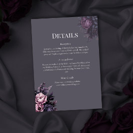 Convite Gothic Plum Floral Wedding Details Card