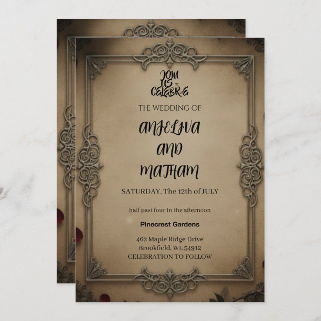 Convite Gothic Raven Floral Wedding Arch Invitation (Frente/Verso)