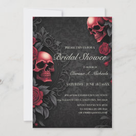Convite Gothic Red & Black Skull & Rose Bridal Shower