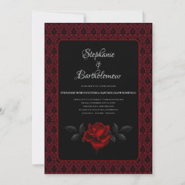 Convite Gothic Red Damask Rose Wedding