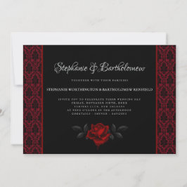 Convite Gothic Red Damask Rose Wedding Invitation