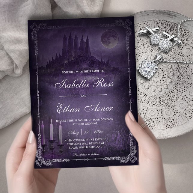 Convite Gothic Romance Wedding Purple Silver Velvet  (Criador carregado)