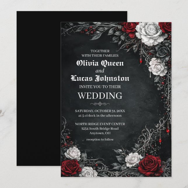 Convite Gothic Roses Wedding Invitation (Frente/Verso)