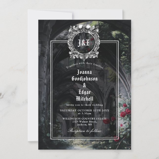 Convite Gothic Ruins Monogram All In One QR Code Wedding (Frente)