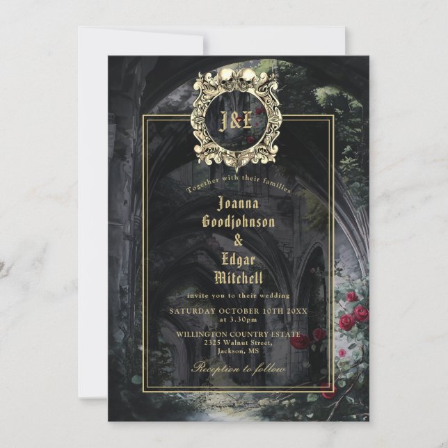Convite Gothic Ruins Monogram All In One QR Code Wedding (Frente)