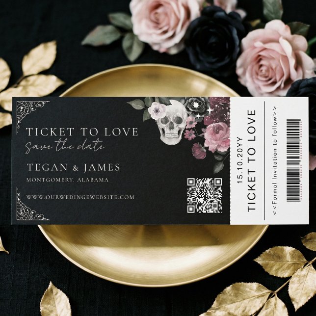Convite Gothic Save the Date Boarding Pass WeddingTicket (Gothic Save the Date Boarding Pass WeddingTicket Invitation)