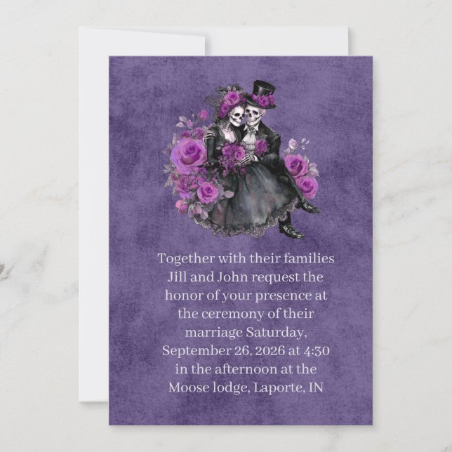 Convite Gothic Skeleton Couple Wedding Invitation (Frente)