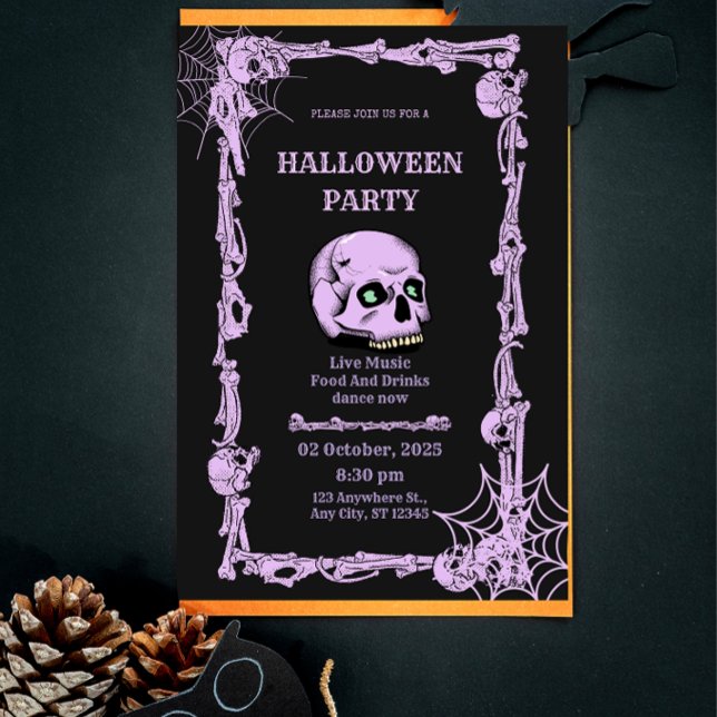 Convite Gothic Skull Halloween Invitation  Dark & Elegant  (Criador carregado)