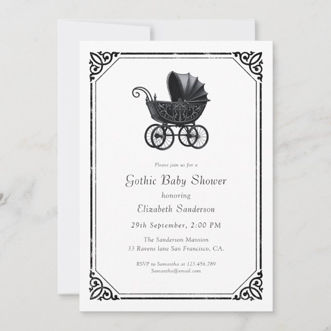 Convite  Gothic Stroller Baby Shower Invitation (Frente)