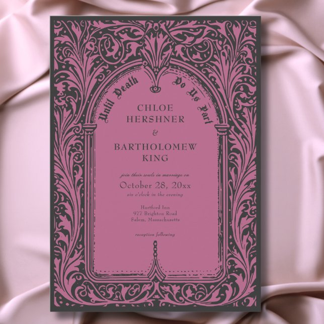 Convite Gótica Black Burgundy Medieval Até Casamento da Mo (Gothic Black Burgundy Medieval Until Death Wedding Invitation)