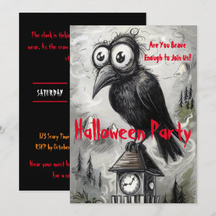 Convite Gótica Black Crow & Tower Spooky Festa de Hallowee
