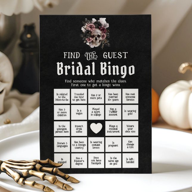Convite Gótica Halloween Encontre o Jogo de Bingo de Noiva (Gothic Halloween Find the Guest Bridal Bingo Game)