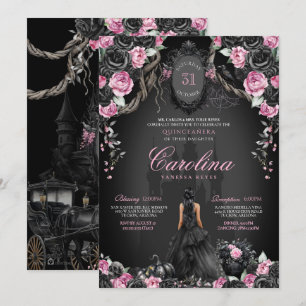 Convite Gótica Halloween Princesa Rosa Negra Quinceañera