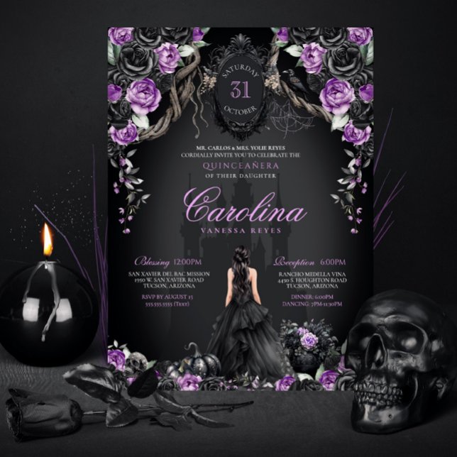 Convite Gótica Halloween Purple Black Princess Quinceanera (Criador carregado)