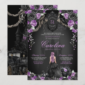 Convite Gótica Halloween Purple Black Princess Quinceanera
