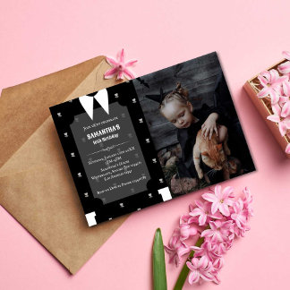 Convite Gótica Menina de vestido preto Foto de aniversário