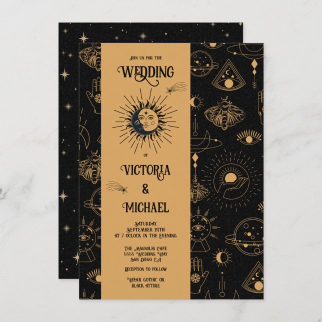 Convite Gótica Mystical Moon Stars Mth Dark Wedding Invit (Frente/Verso)