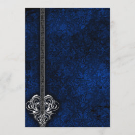 Convite Gótico Blue Damask Silver Heart