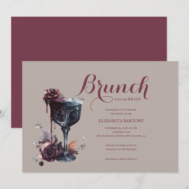 Convite Gótico Brunch Floral Cálice Chás de Noiva (Frente/Verso)