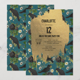 Convite Gótico Corvos e Rosas Negros Dia das Bruxas