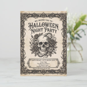 Convite Gótico Crânio Cobra Noite de Halloween Festa Vinta