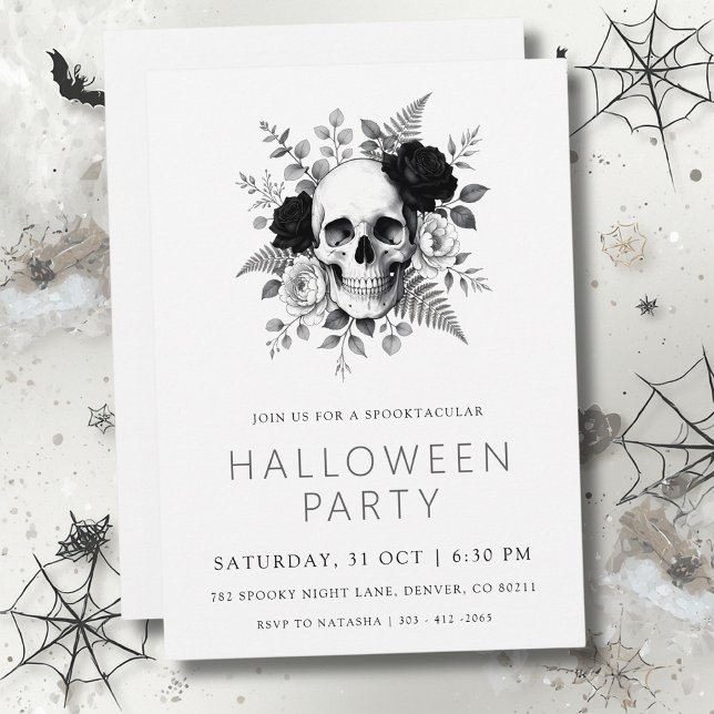 Convite Gótico Crânio & Rosas Halloween  (Criador carregado)