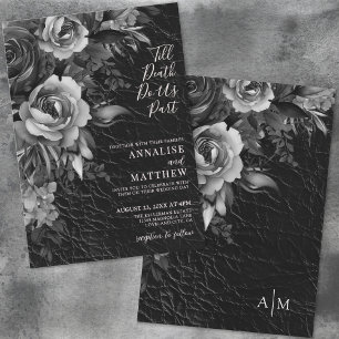 Convite Gótico Floral Elegante Casamento Preto
