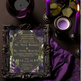 Convite Gótico Floral Elegante Violeta Roxo Casamento