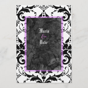 Convite Gótico Grunge Lavanda Black White Damask Casament