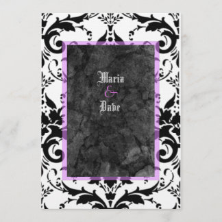 Convite Gótico Grunge Lavanda Black White Damask Casamento