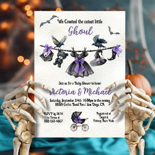 Convite Gótico Halloween Clothesline Girl Chá de fraldas