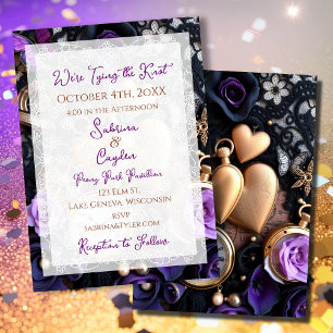 Convite Gótico Lace, Rosas e bolso vigia Casamento