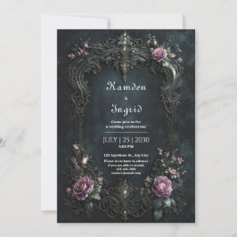 Convite Gótico Ornamentado Rosa Roxa Filigrana Casamento
