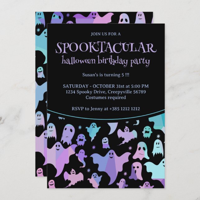 Convite Gótico Pastel Fantasmas Festa de aniversário Hallo (Frente/Verso)